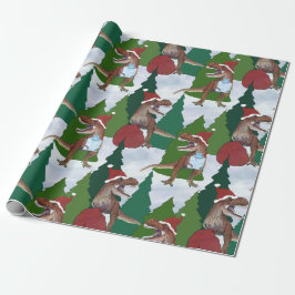 Papel De Presente Dinosaur Christmas T-Rex Santa
