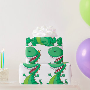 Papel De Presente Dinosaur de desenho animado engraçado rugindo T-Re