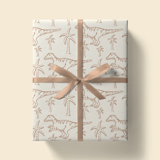Papel De Presente Dinosaur Pattern Modern Boy Dino Jungle Beige