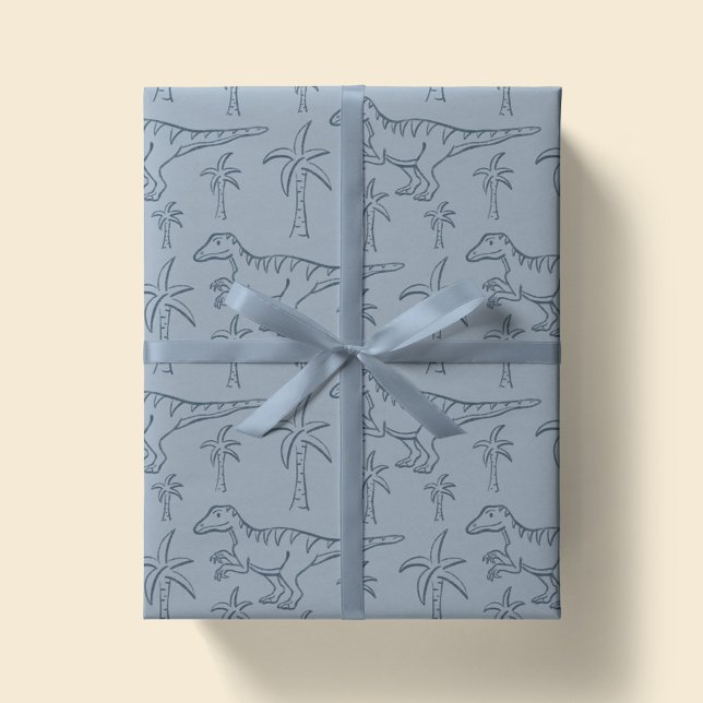 Papel De Presente Dinosaur Pattern Modern Boy Dino Jungle Sage Green (Criador carregado)