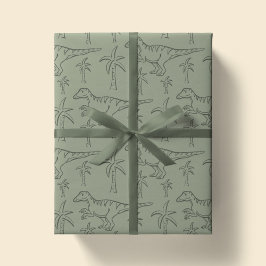 Papel De Presente Dinosaur Pattern Modern Boy Dino Jungle Sage Green