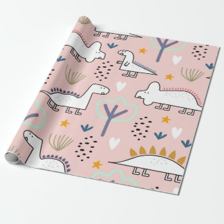 Papel De Presente Dinosaur seamless pattern, vintage illustration wi