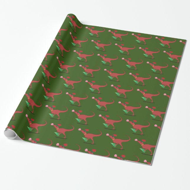 Papel De Presente Dinosaur Skater Santa Hat (Desenrolado)