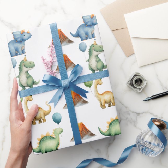 Papel De Presente Dinosaur T-rex Name Age Wrapping Paper (Presentear)
