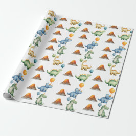 Papel De Presente Dinosaur T-rex Name Age Wrapping Paper