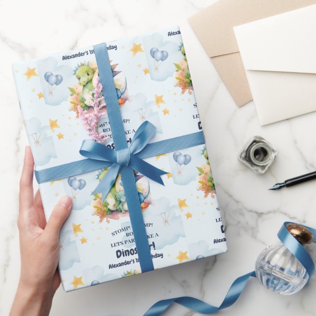 Papel De Presente Dinossaur Stomp Chomp Rawr primeiro aniversario Pa (Presentear)