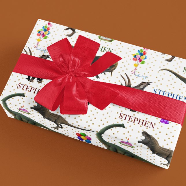 Papel De Presente Dinossaur Tyrannosaurus Birthday Nome personalizad (Criador carregado)