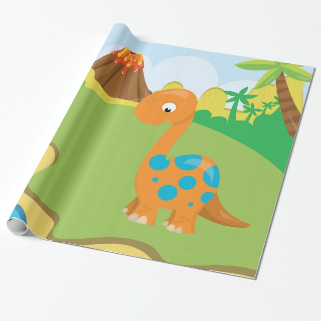 Papel De Presente Dinossauro Adorável (Desenrolado)