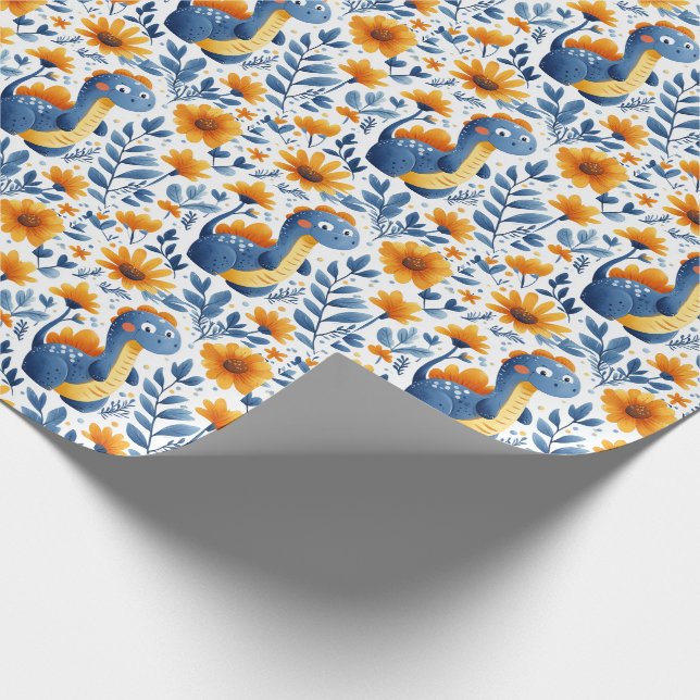 Papel De Presente Dinossauro Amarelo Dinossauro Azul-Bonito (Ponta)
