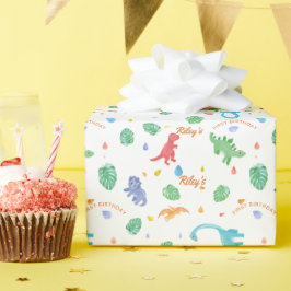 Papel De Presente Dinossauro, Aniversário Colorido