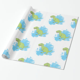Papel De Presente Dinossauro com Design de Fundo de Aquarela
