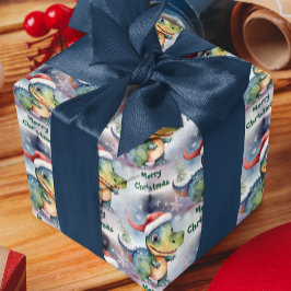 Papel De Presente Dinossauro de Natal bonito