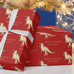 Papel De Presente Dinossauro de Natal Nome da Criança Personalizado