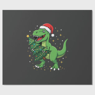 Papel De Presente Dinossauro de Natal Papai Noel T Rex