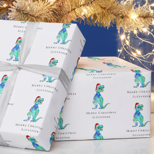 Papel De Presente Dinossauro de Natal T-Rex Personalizado