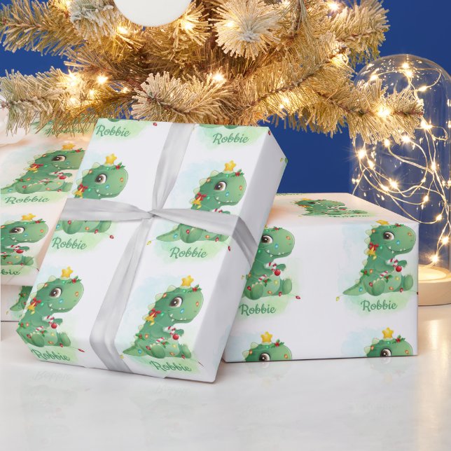 Papel De Presente Dinossauro e Luzes de Natal (Feriados)