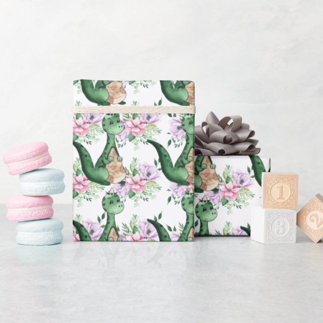 Papel De Presente Dinossauro em flores, meninos festa temática menin (Chá de bebê)