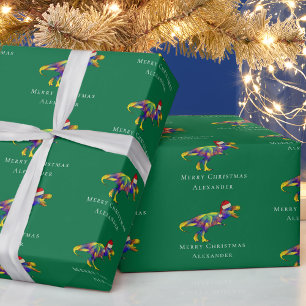 Papel De Presente Dinossauro Engraçado Feliz Natal Personalizado