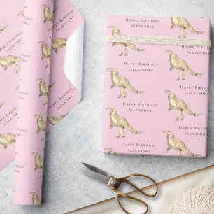 Papel De Presente Dinossauro Feliz Aniversário Nome da Menina Person