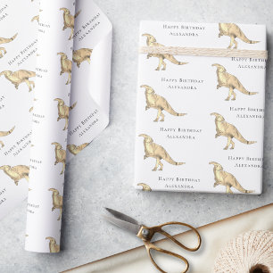 Papel De Presente Dinossauro Feliz Aniversário Personalizado