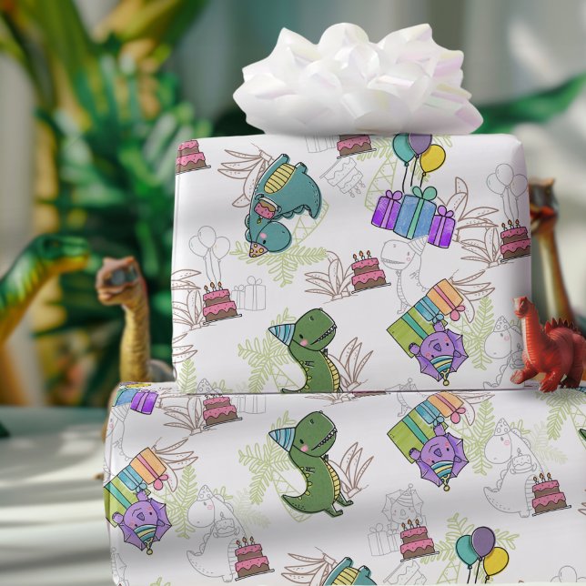 Papel De Presente Dinossauro Festa de aniversário de Dino-Mite Kid (Criador carregado)
