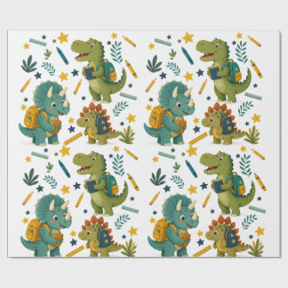 Papel De Presente Dinossauro Fofo Indo à Escola para Crianças