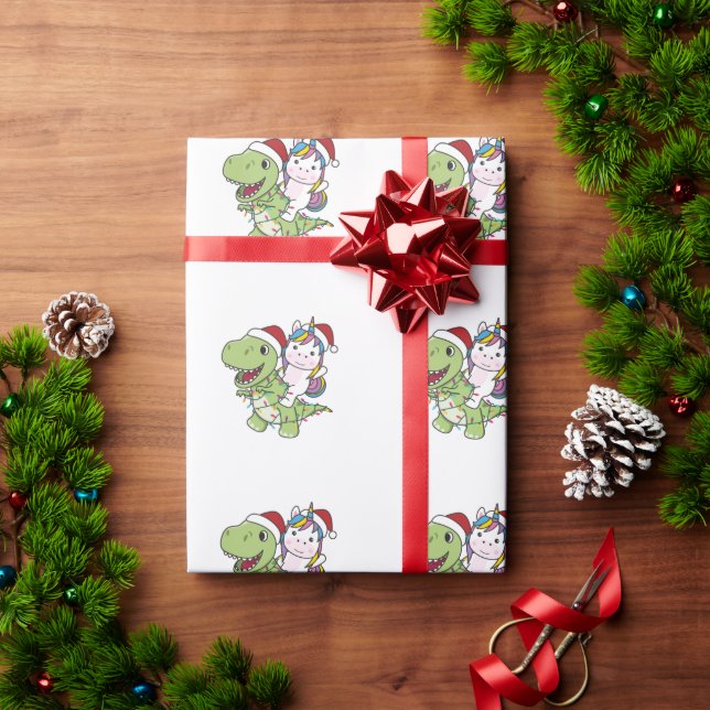 Papel De Presente Dinossauro Natal Unicórnio Winter T-Rex Dino (Presente de Natal)