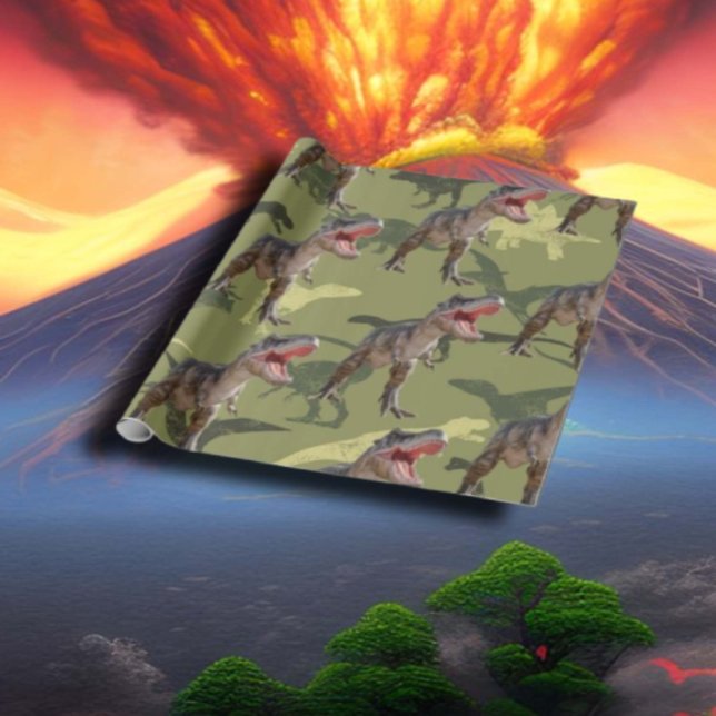 Papel De Presente Dinossauro Padrão de Aniversário Mundo Jurássico (Criador carregado)