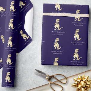 Papel De Presente Dinossauro Personalizado Feliz Marinho de Aniversá