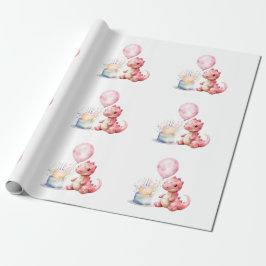 Papel De Presente Dinossauro Pintado Vermelho Um Surus Aniversário