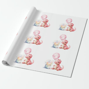 Papel De Presente Dinossauro Pintado Vermelho Um Surus Aniversário