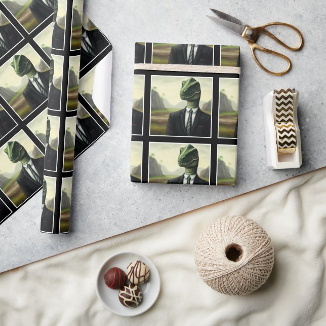 Papel De Presente Dinossauro Pré-Histórico Empresário, Diversão Gera (Artesanato)