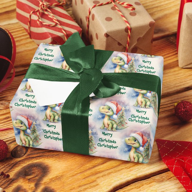 Papel De Presente dinossauro Santa Hat (Criador carregado)