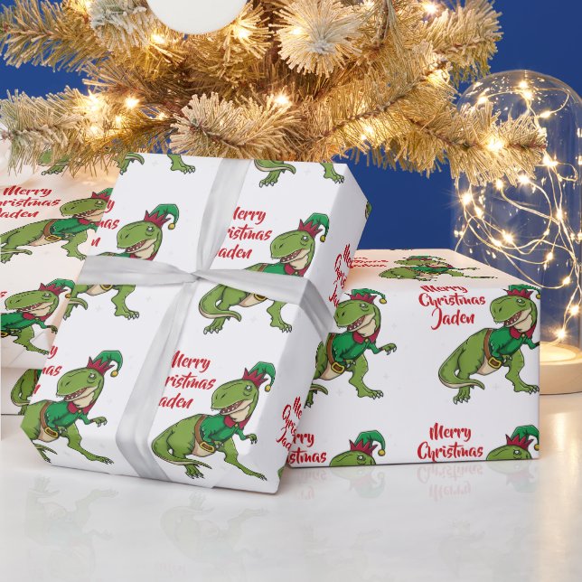 Papel De Presente Dinossauro Santa Hat, Feliz Natal Personalizado (Feriados)
