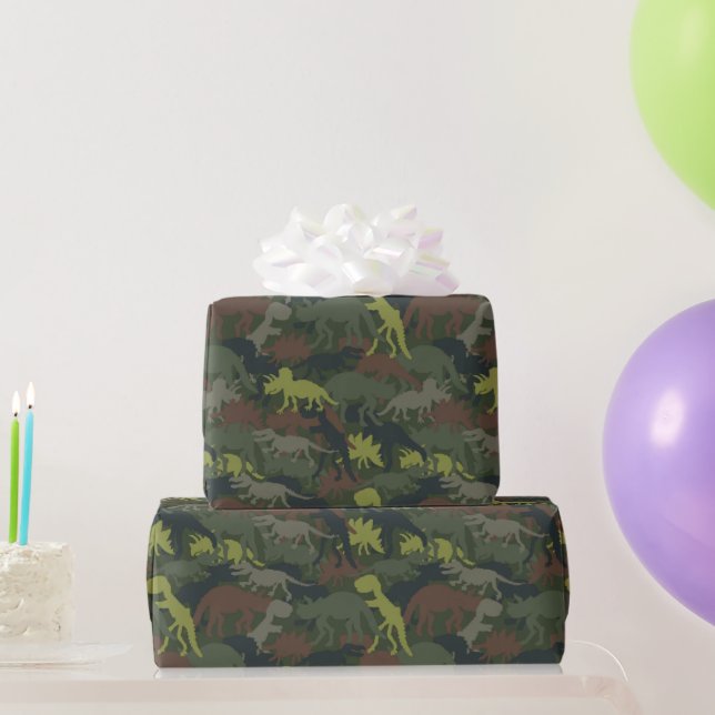 Papel De Presente Dinossauro Silhouette Camouflaged Birthday Gift (Presentes para festas)