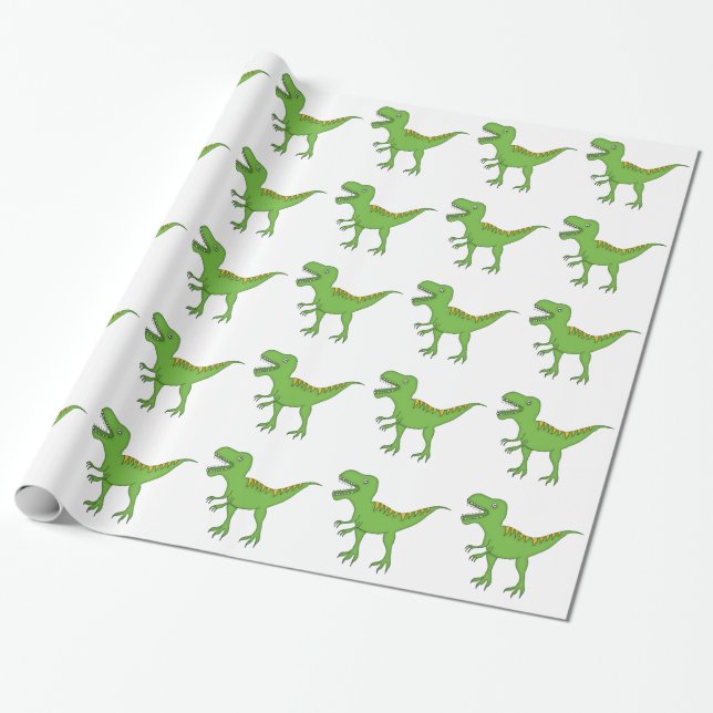 Papel De Presente Dinossauro-T-Rex verde bonito (Desenrolado)