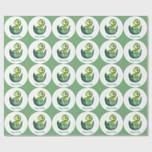 Papel De Presente Dinossauro Verde Aniversário Feliz Aquarela Person