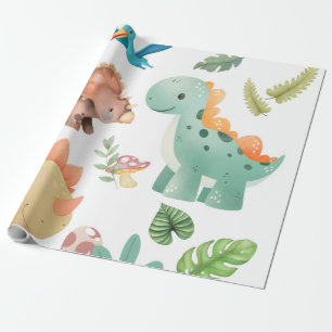 Papel De Presente Dinossauro verde fofo