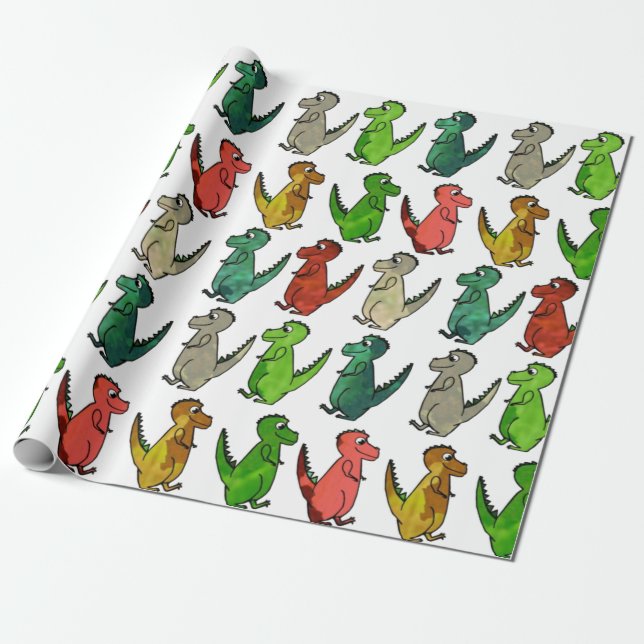 Papel De Presente Dinossauros Coloridos (Desenrolado)