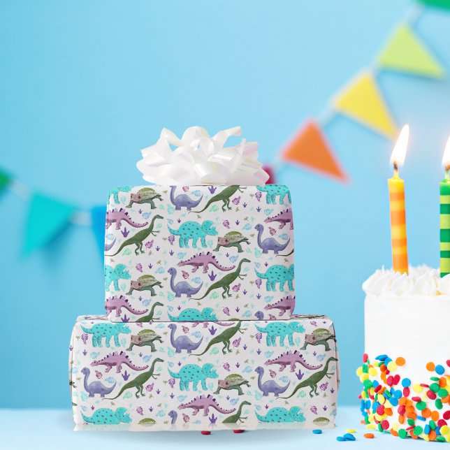 Papel De Presente Dinossauros Coloridos Mania (Criador carregado)