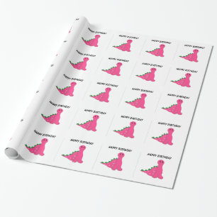 Papel De Presente Dinossauros cor-de-rosa