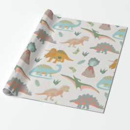 Papel De Presente Dinossauros Crianças Desenho à Mão Boho Padrão de