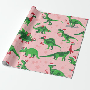 Papel De Presente dinossauros de natal cor-de-rosa stegosaurus trice