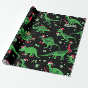 Papel De Presente dinossauros de natal preto stegossauro triceratops