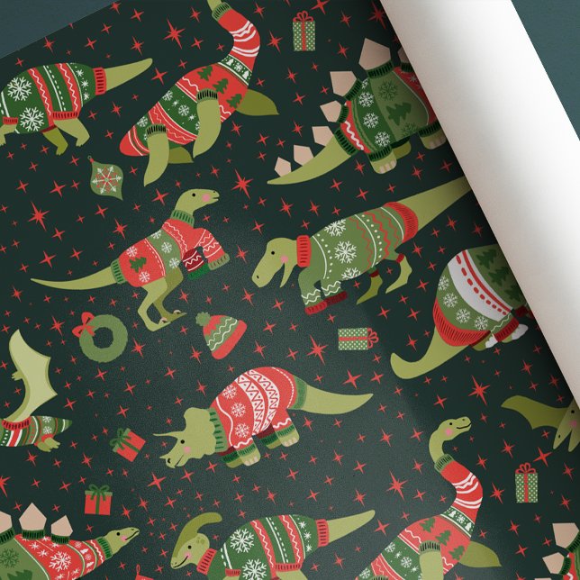 Papel De Presente Dinossauros de Natal Verdes (Criador carregado)