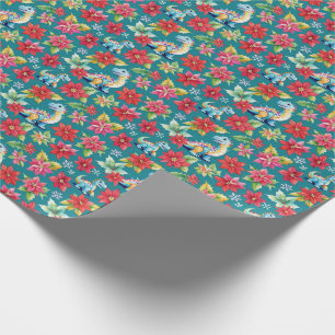 Papel De Presente Dinossauros e Poinsettias de Natal Adoráveis