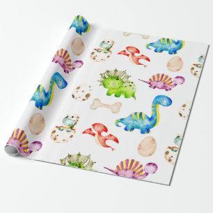 Papel De Presente Dinossauros lindos e multicoloridos para crianças