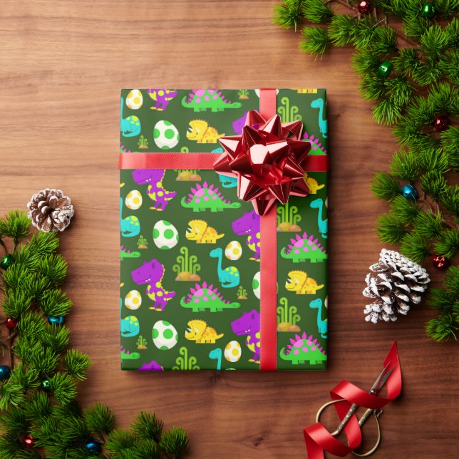 Papel De Presente Dinossauros! Papel de empacotamento (Presente de Natal)