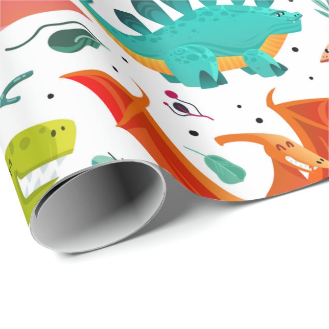 Papel De Presente Dinossauros para Crianças (Ponta do rolo)