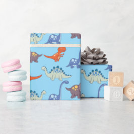 Papel De Presente Dinossauros Rock em Papel Azul